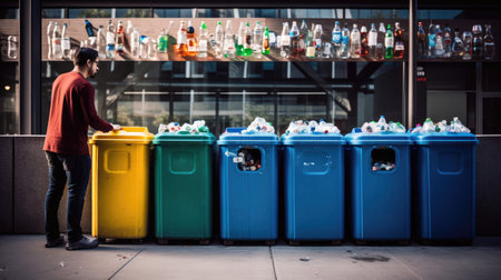 Conscientiously recycling glass bottles a colorful commitment to sustainabilityの素材