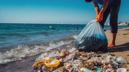 Diligent beach cleanup: preserving coastal beauty one plastic at a timeの素材