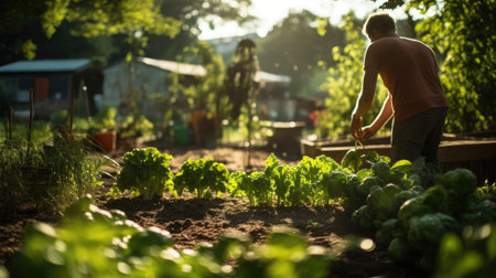 Tending a thriving community garden a patchwork of sustainable agricultureの素材