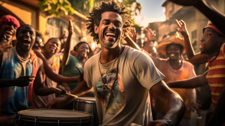 Steelpan player and lively ensemble transport listeners to the islands with vibrant melodies.の素材