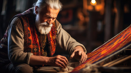 Talented Turkish rug weaver creates intricate carpet in rhythmic workshopの素材