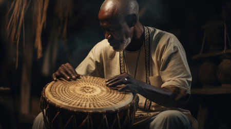 Expert African Drum Weaver Creating Resonant Djembeの素材