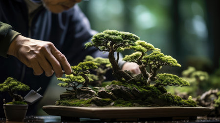 Japanese Bonsai Curator Shaping Miniature Forestの素材