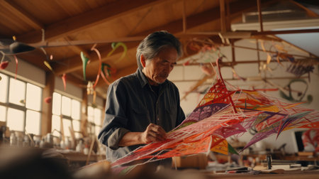 Japanese Kite Maker Creating Colorful Masterpieceの素材