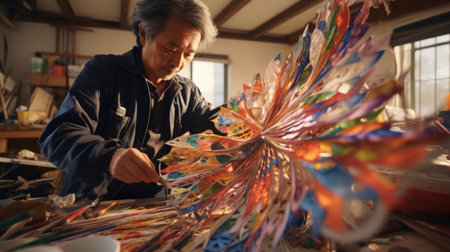 Talented Japanese Kite Maker Creating Soaring Work of Artの素材