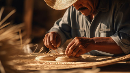Mexican Hat Weaver Crafting Traditional Sombreroの素材
