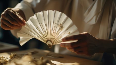 Elegant Fan Creation by Talented Japanese Artisan with Deft Handsの素材