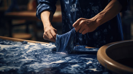 Rich Blue Hues: Japanese Indigo Dyer's Artistryの素材