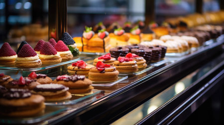 French Patisserie: Ãclairs Macarons Tarts with Vibrant Fruitsの素材