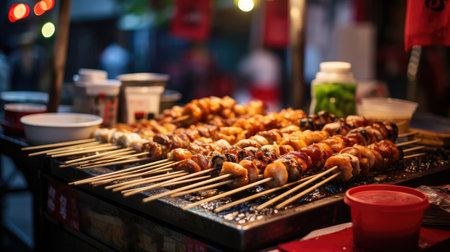 Colorful Takoyaki Balls and More at Japanese Street Food Stallの素材
