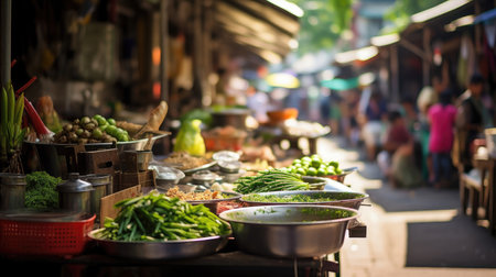 Vibrant Thai Street Market with Lemongrassの素材