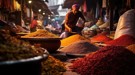 Bustling Indian Spice Market with Aromatic Spicesの素材