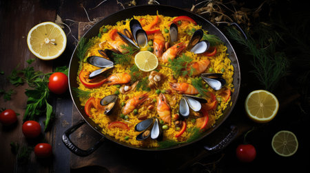 Rustic Paella Garden with Giant Pans of Saffron-Infused Riceの素材