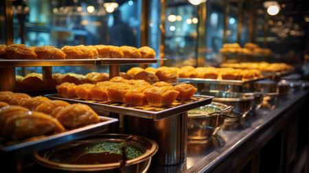 Turkish Baklava Shop with Trays of Syrup-Soaked Pastriesの素材