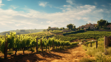 Rustic French Vineyard with Grapevines and Cheeseの素材