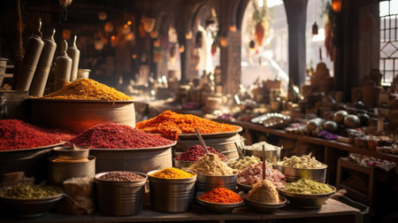 Moroccan Spice Market with Piles of Spices and Fragrant Herbsの素材