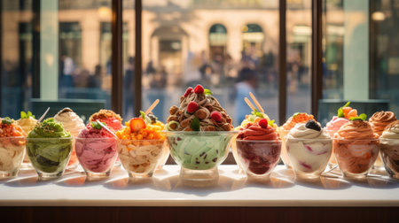 Italian Gelateria with Colorful Array of Gelato Flavorsの素材