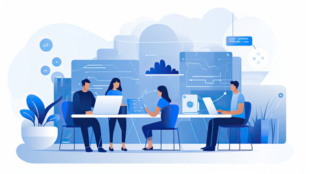 A landing page image for a professional development program. Depicts employees enhancing their skillsの素材
