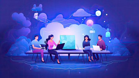 A landing page image for a remote team bonding event. Illustrates colleagues connecting through virtual activitiesの素材