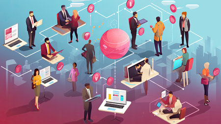An image for a virtual career fair platform. Shows job seekers networking with employers onlineの素材