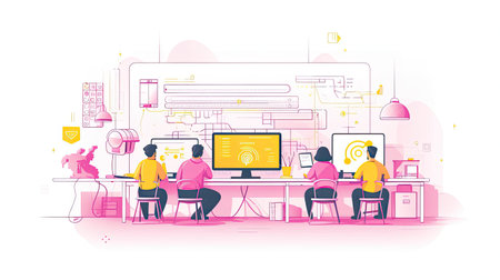 Development Team in Coding Sprint Algorithms Code Pink Theme UX/UI Yellow Accentsの素材