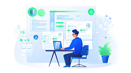 Project Managers Organize Tasks Milestones Progress Green UX/UI Comicstyle White Backgroundの素材