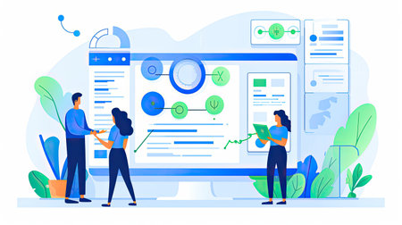 Progress Tracking: Project Managers Tasks Milestones Green UX/UI Comicstyle White Backgroundの素材