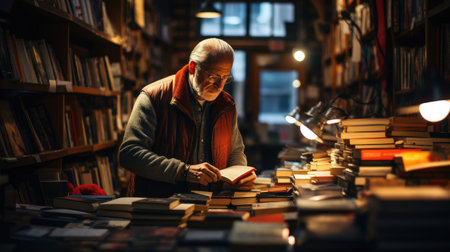 In a charming bookstore an author signs a book for an eager fanの素材