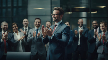 CEO claps a top-performing executive on the back expressing gratitude for significant contributionsの素材