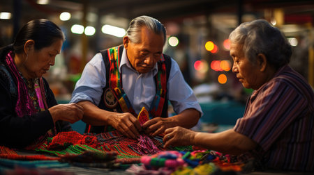 Friends explore eclectic market.の素材