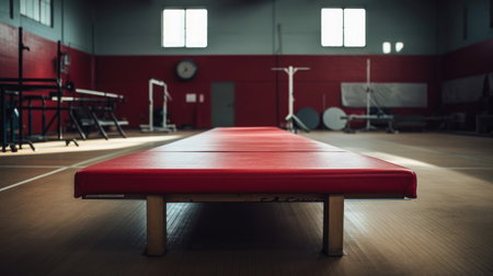 Gymnastics vaulting table with padded surface.の素材
