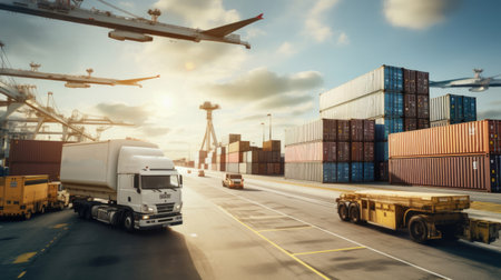 Global Supply Chain: Business Logistics in Action with Plane Truck and Trainの素材