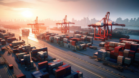 Global Commerce Hub: Efficient Shipping Port with Containersの素材