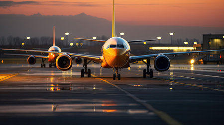 Air Freight Operations: Taxiing Plans Loading and Taking Off on the Runwayの素材