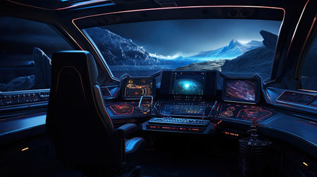 Space Explorer's Retreat: Starship Cockpit Design Cosmic Murals and Control Panels for Gamingの素材