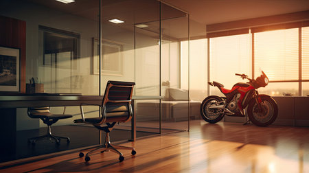 Contemporary office with motocycling-themed art.の素材
