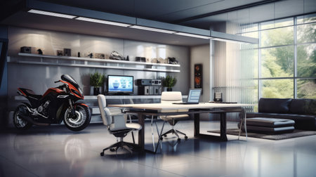 Sleek office with motocycling-inspired touch.の素材