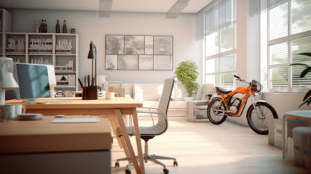 Tranquil office with motocycling-themed touch.の素材