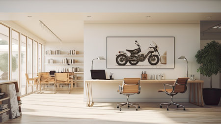 Serene office with motocycling-themed touch.の素材