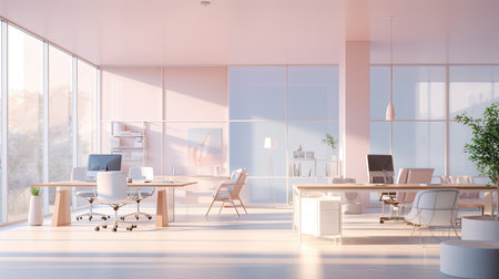 Muted color palette in a serene office.の素材