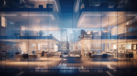 Corporate headquarters with cubicles offices and conference rooms.の素材