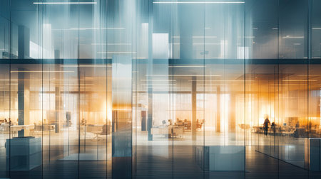 Functional corporate headquarters with cubicles and private offices.の素材