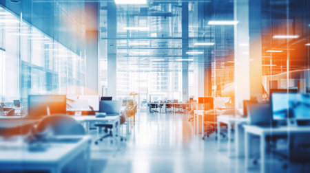 Professionally blurred office background for tech or business websitesの素材