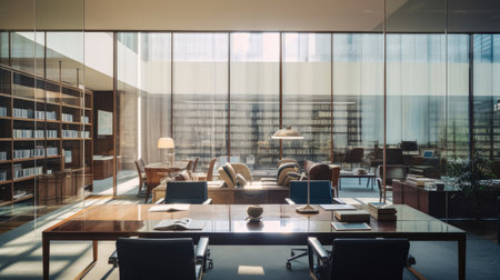 Sophisticated law firm office with meeting areas private offices and a legal libraryの素材