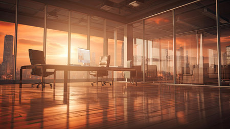 Blurred office setting for tech or business website backdropsの素材