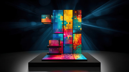 Sleek interchangeable podium with vibrant mosaic.の素材