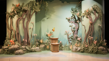 Enchanted forest-inspired podium with pastel details.の素材