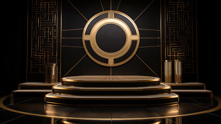 Sophisticated podium with mosaic tile backdrop.の素材