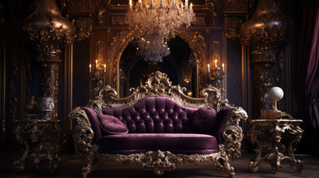 Opulent rococo-style podium with intricate carvings and gilded accents.の素材