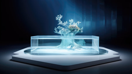 Ethereal podium with animated underwater scene.の素材